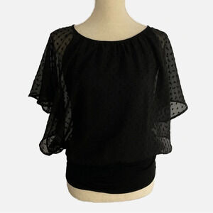 Soyaconcept Blouse Top Swiss Dot Sheer Lined Medium Black Batwing Peasant